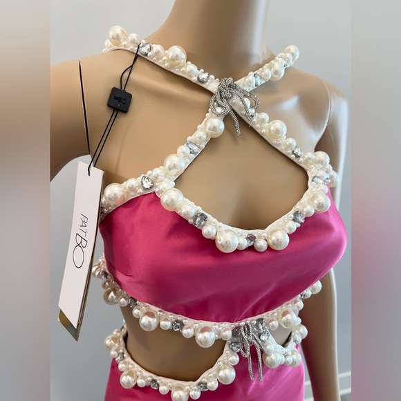 PatBO Hand-Beaded Pink Satin Minidress. Size 2 NWT - Picture 3 of 16